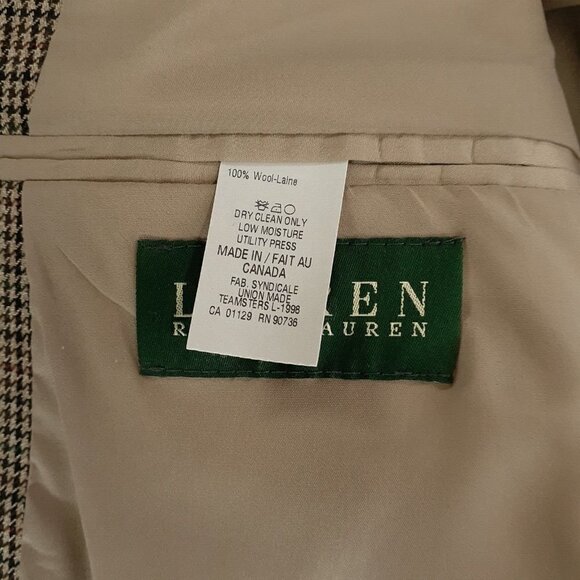 Lauren Ralph Lauren Brown Houndstooth Sportcoat Blazer Tan 100% Wool 48R - Picture 7 of 16